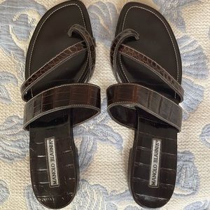 Manolo Blahnik crocodile alligator sandals EU40 9- 9.5 from Neimans brown glossy